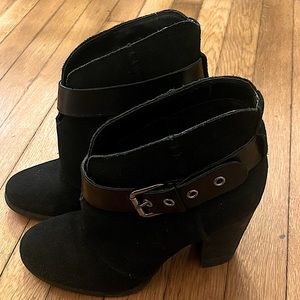 Jessica Simpson Black Suede Booties with Buckle, Women’s Size 8.5